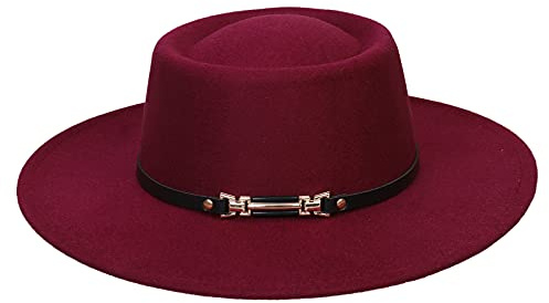 Xiang Ru - Sombrero clásico con falso cuero para jazz, fedora, panamá grande, borde ancho, cumpleaños, Navidad, granate, Talla única