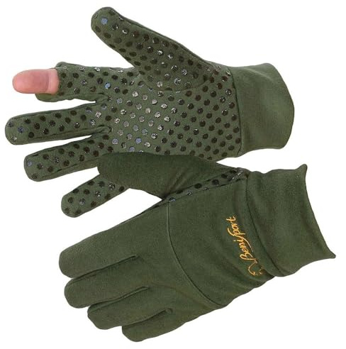 BENISPORT Guantes de montañana Finos Antideslizantes de Color Verde, Dedo Fuera - Outdoor | Tiro | Caza (L)