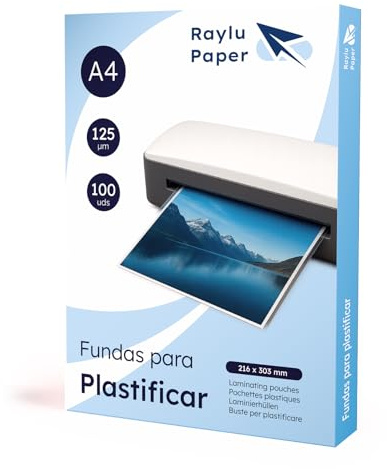 RAYLU PAPER - Förpackning med 100 plastfodral, transparent, blank finish, värmefolie för mjukgörare, plastfolie (125 mikron, A4)