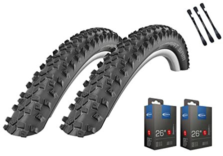 2er Set Schwalbe Reifen Smart Sam HS 476 26 Zoll (57-559) auswählbar mit Schläuchen + MSZweirad Reifenheber Performance Line (26 x 2,25 (57-559), SV Schläuche)