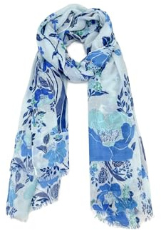QUEEN HELENA Sciarpa Leggera Colorata Foulard Elegante con Fantasia Donna SC122 (Blu, Taglia Unica)