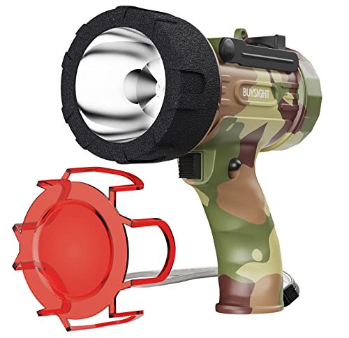 BUYSIGHT Rechargeable Spotlight Flashlight, Hand held Spotlight 200000 lumens Waterproof Flashlight Hunting Lamp with red Filter(Camouflage Gray)