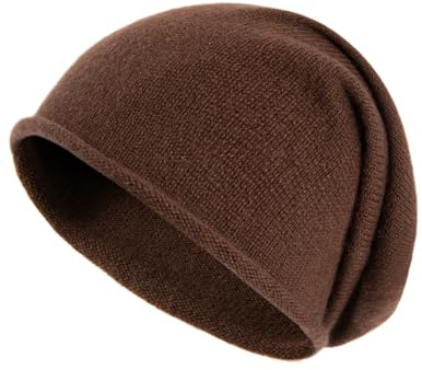 Villand 100% Cashmere Slouchy Beanie Hat for Women, Knitted Ladies Soft Warm Cashmere Skull Beanies Cap (Coffee)