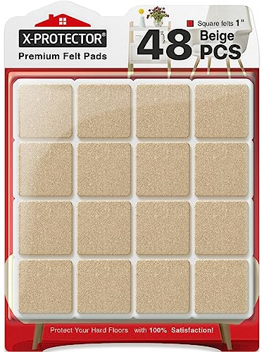 Chair Pads Floor Protectors X-PROTECTOR 48 PCS 25mm - Felt Furniture Pads | Premium Chair Feet Protectors - Protect Wood Floors with Chair Leg Floor Protector (Square, Beige)!