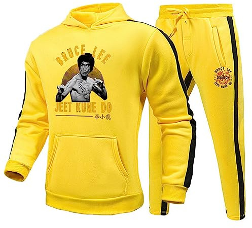 doyouwantmore Bruce Lee Tracksuit Casual Two Piece Set Kung Fu Arte Marcial Bruce Lee Sudadera con capucha impresa en 3D y pantalón para hombres Mujeres