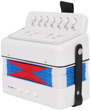 Btuty Akkordeon 7 Tasten 2 Bass Musikinstrument ABS Material für Anfänger Knopfakkordeon Leichte Hand-Augen-Koordination Leistung auf der Bühne (Weiß)