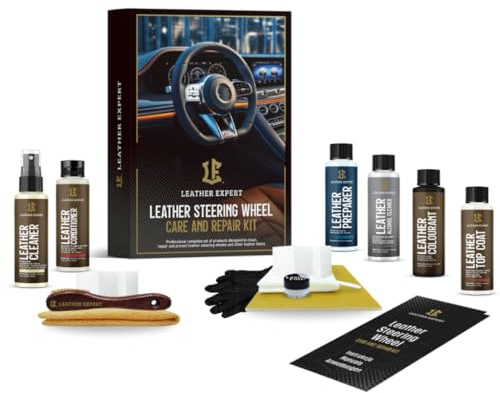 Kit di cura e riparazione per volante in pelle Leather Expert - Nero - Ripristina volante in pelle danneggiato - Mantieni il colore del cuoio - Auto, sedile, divano, giacca