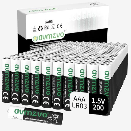 avmzvo Batterie AAA, LR03, 200 pezzi da 1,5 V, potenza durevole, potente, può essere utilizzata per giocattoli, sveglia e altri dispositivi elettronici