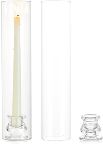 Inweder Hurricane Glass Candle Holder: 2 Pcs 30.5cm Open-Ended Glass Sleeve | Fits 2.2cm Taper, Windproof Glass Cylinder, Candlestick Holders for Table Centrepieces, Weddings, Parties & Christmas Decor