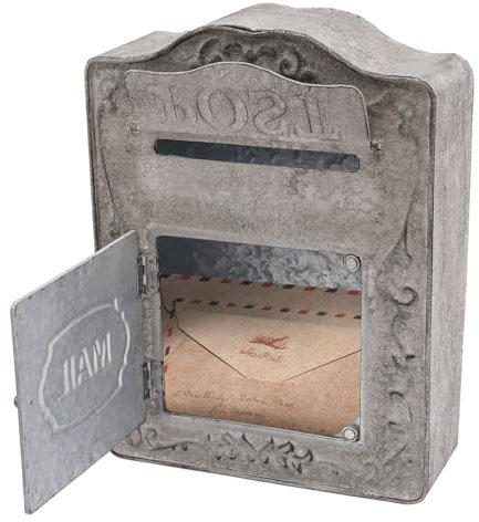 RjcdOPL Boîte aux Lettres Murale Vintage, Boîte Lettres Décorative Rétro en Métal, Style Classique et Rustique, Grande Capacité 26 × 9,5 × 34 cm, pour Maison, Jardin, Portail, Gris