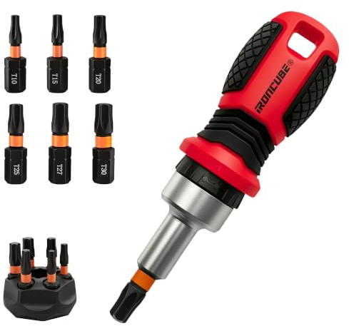 IRONCUBE Magnetic Torx Screwdriver Set: 6 in 1 Multi Bit Drive Set with Interchangeable Ratchet Handle - Portable Repair Tool Kit for DIY Bicycle Furniture - Stocking Stuffers with Gift Box