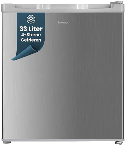 homeX Mini Gefrierschrank, Gefriertruhe klein - 33L Nutzinhalt, 4-Sterne Gefrierbox, freistehend, kompakte Tiefkühltruhe, Mini Freezer mit Temperaturregelung, kleiner Tiefkühlschrank, silber, FM1015-S