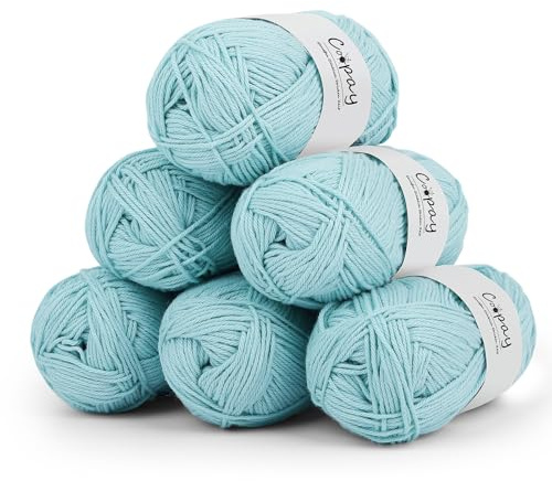 Coopay Ovillo de lana para ganchillo, 100% algodón para tejer, 6 x 50 g, suave hilo de ganchillo de algodón para ganchillo, lana de bebé para suéteres, calcetines, mantas de bebé, color azul lago