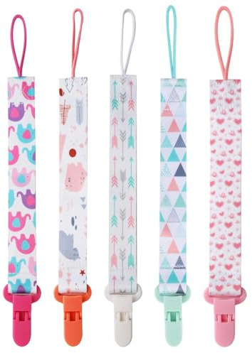 SinChic Dummy Clips,5 PCS Baby Pacofier Holders Clips Soother Clip Chain Straps Pacifier Holder Soother Clip for Boys and Girls for Baby Teething Toys Baby Shower