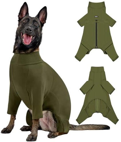 OneTigris Dog Pajamas - Breathable Modal Stretch Dog Clothes, Four-Legged Cold Weather Clothes, Anti-Shedding Suit Onesie with Back Locking Zipper and Adjustable Chest Drawcord