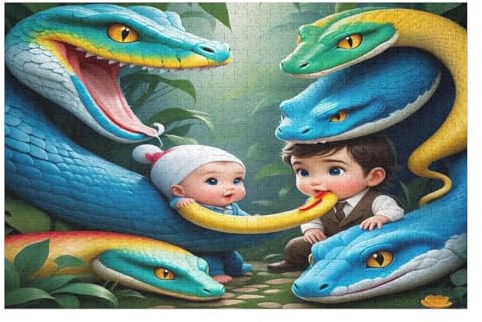 Puzzles 1000 Pièces Adultes, Puzzle De Jeu, Animal Serpent Planche De Bois, Excellent Cadeau pour Enfants （75×50cm）