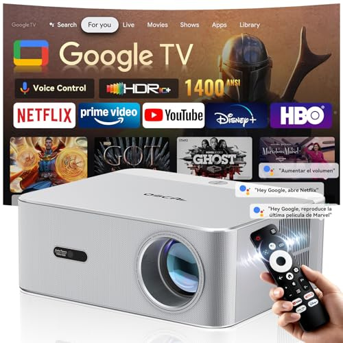 OSCAL PV800Pro Proiettore 4K【Google TV ufficiale/Assistente Vocale】Smart Proiettore 4K 1400 ANSI,Autofocus/Keystone WiFi 6 Bluetooth Videoproiettore per Home Theater/Esterno Giardino