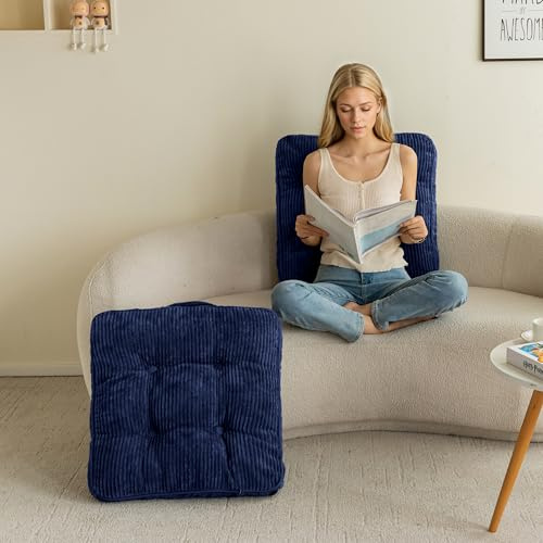 HIGOGOGO 4 Washable Floor Pillow Cushion for Adults, Meditation Cushion Pillow, Large Square Floor Sitting, Removable Tufted Corduroy Cover, for Tatami Living Room or Yoga, 22x22 Inch,Navy