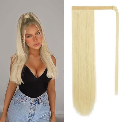 BARSDAR Lisci Wrap Around Coda Cavallo Extension, 76cm Lunga Lisci Biondo Coda di Cavallo per Donna Clip in Ponytail Capelli Extensions Sintetici Ponytail Posticci Quotidiano - Biondo