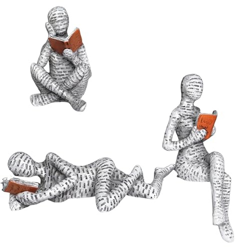 Figura decorativa per scaffale, 3pezzi piccola lettura da donna a forma di scultura dipinta a mano lettura cattivo desktop libri scaffale artigianato statua Cadeaux de anniversaires et Noël