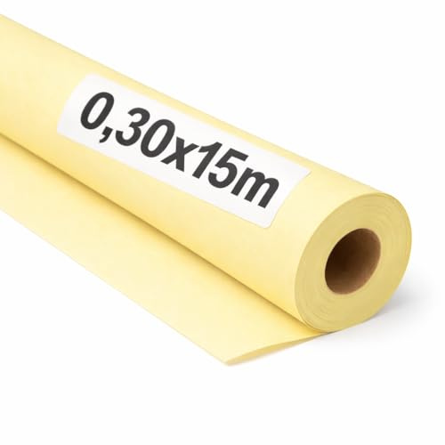 OFITURIA Papel Kraft Amarillo Pastel - Rollo 0,60x15m - 3 Rollos - Papel de Embalaje y Regalo - Manualidades y Patrones de Costura - Resistente y Fácil de Cortar