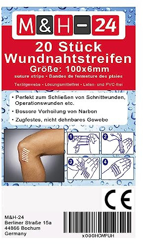 20er Set Wundnahtstreifen-Strips / Klammerpflaster Nahtmaterial Wundverschluss-Streifen 6 x 100 mm