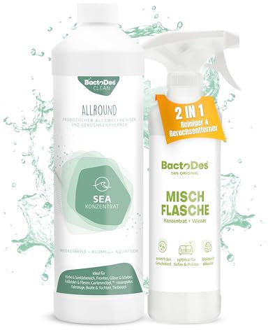 BactoDes - Clean Allround SEA probiotischer Allzweckreiniger 1L Konzentrat mit Sprayflasche - Spezial Enzymreiniger mit bio Mikroben-Wirkung - Effektiver Geruchsneutralisierer & Geruchsentferner