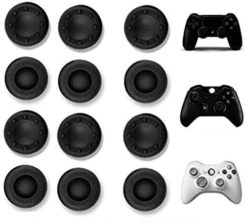 VizGiz 12 Pack Universal Thumbstick Grips PS4 Thumb Grip Analog Stick Covers Joystick Controller Cap Silicone Precision Rubber for PS4 Xbox ONE Xbox 360 PS3 PS2 Pro Slim Lite Dualshock WII U Black