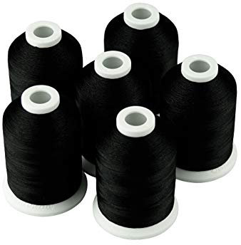 Simthread 6 Spulen 1000M (1100Y) Polyester-Stickereigarn, 40wt 100% Polyester-Garne für alle Stickmaschinen - Schwarz