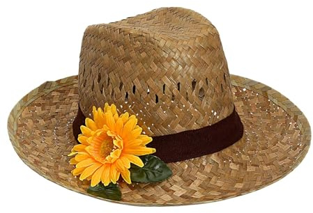 W WIDMANN MILANO Party Fashion 14232 - Chapeau de fermier avec tournesol, chapeau de paille, coiffe, accessoire, soirée à thème, carnaval