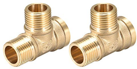 sourcing map Brass Tee Pipe Fitting G1/2 Male XG1/2 Male x G1/2 Female T Shaped Connector Pipe Coupler 2pcs
