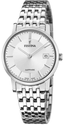Festina Swiss Made Reloj Mujer Analógico de Acero Inoxidable 316l Plateado