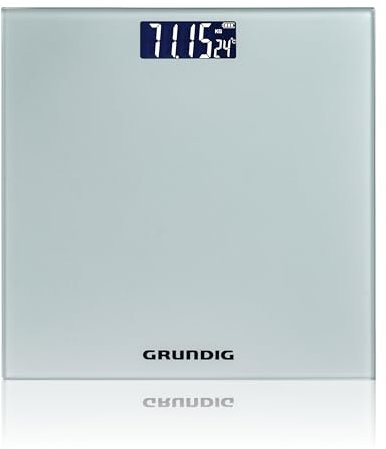 Grundig Personenwaage Digital - Waage Personen bis 180 kg - Wage für Körpergewichtsmessungen in kg/lb - Körperwaage bis 500 g genau - Digitalwaage mit Digitalanzeige - Silber - Glas