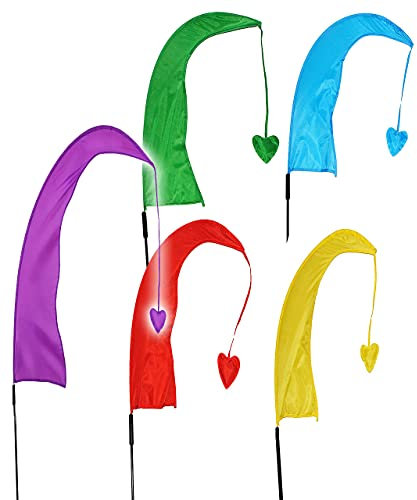 5 tlg Set: XXL - 2,2 m - Windfahnen/Balifahnen - bunte Farben - mit Fahnenstange - Windrichtungsanzeige - aus Nylon/Flagge Windrichtungsanzeiger - für Auß..