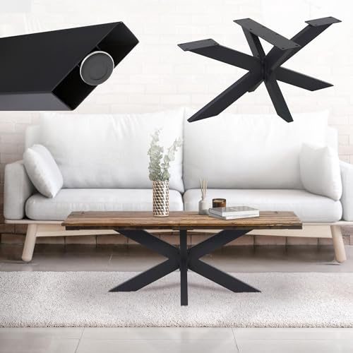 ML-Design Pied de Table Spider 58x43x98 cm, Structure en Croix, Noir, en Métal, Revêtement en Poudre, 150 kg, Design Industriel, Protection du Sol Inclus, Construction Robuste, Matériel de Fixation