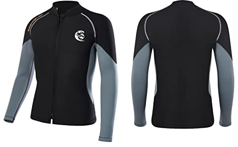Mujeres/Hombres de manga larga Neopreno Chaqueta de 2 mm Cremallera frontal Surf Natación Trajes de buceo Mojado Traje Tops (Hombres, L)
