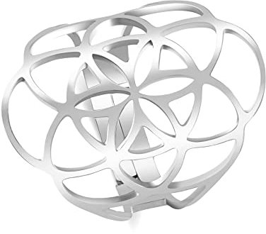 AFSTALR Blume des Lebens Ring, Große Hohle Fingerringe, Verstellbare Filigrane Blume Ringband für Frauen