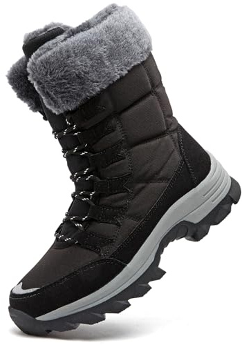 Dhinash Women's Snow Boots Waterproof Winter Boots Warm Anti-Slip Ankle Boot Fur Lined Booties Ladies Outdoor Shoes Walking Trekking Hiking Boot Black 7.5UK