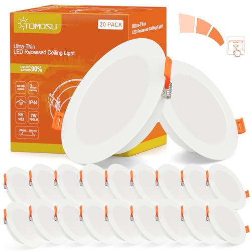 Tomosu LED Einbaustrahler Dimmbar 230V Flach, LED Spot 7W 700LM, IP44 Einbauleuchten für das Bad, Warmweiß 3000K, Ø95-105mm Lochdurchmesser, Deckenspots für Wohnzimmer Küche Schlafzimmer, 20er Set