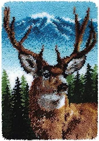 ROCKY&CHAO Myriad Choices Latch Hook Rug Kits for Kids Adults DIY Craft Cushion Crochet Carpet Rug Making Kits Embroidery Cross Stitch Hook Kits with Gift Box 20X15 inches (Deer)