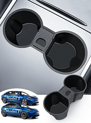 ASZSK Support de Tasse pour Console Centrale Tesla, Support de Tasse en Silicone avec Mini Accessoires de Rangement, Design de Fond Triangulaire surélevé,Stable (pour Tesla Model 3 Model Y 2021-2024)