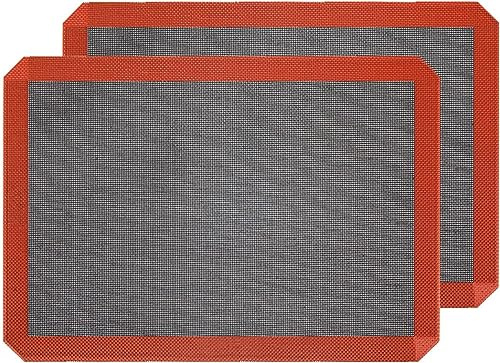 Hermerlee Perforated Silicone Baking Mats, 2 PCS Eclair Silicone Mat for Half Sheet，Tray Pan Liners Perfect Bakeware for Making Cookies, Macarons, Bread and Pastry,11.8x 15.7 (Corner Cut)