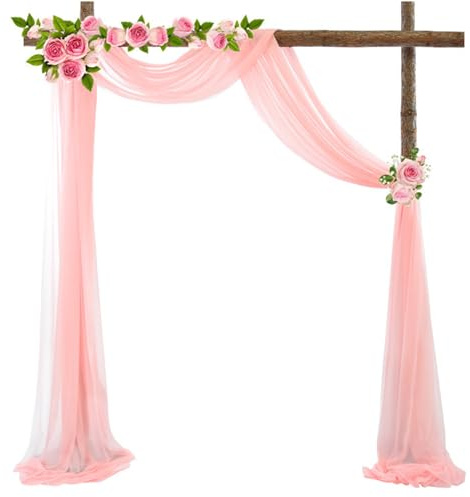 Wedding Arch Draping Fabric Light Pink Sheer Backdrop Curtain Tulle Fabric Drapery for Arbor Wedding Archway Ceremony Party Ceiling Decor Backdrop 30 Width x 20Ft Length（2 Panel）