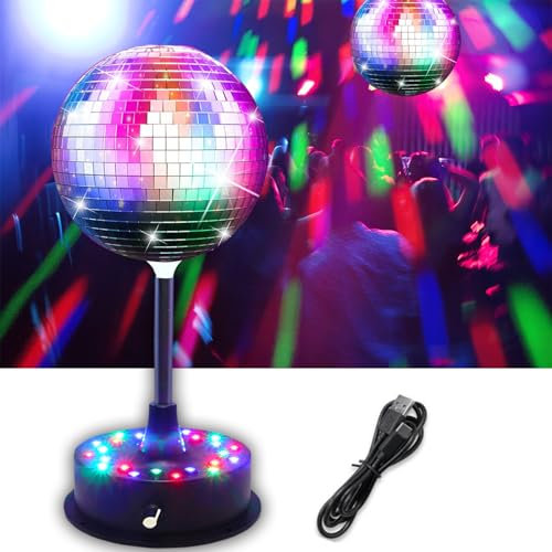 6'' Mirror Disco Ball with 24 LEDs 5-9 RPM Adjustable Rotating Motor Base Disco Lamps Ceiling Decor for Show Party Dancing Hall Club Ktv Nightclubs Bars