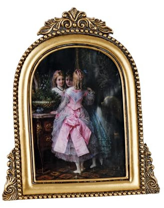 LuHeToz 4x6 Ornate Arched Picture Frames,Vintage Gold Hand-Crafted Resin Photo Frame with Easel for Tabletop & Wall