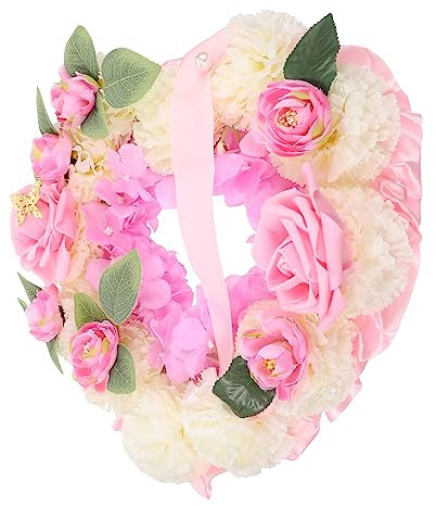 HAWILLOSCH 1juego Corazón Wreath Artificial para Cementerio Decoración Simulada para Funerarios Flores De Color Rosa