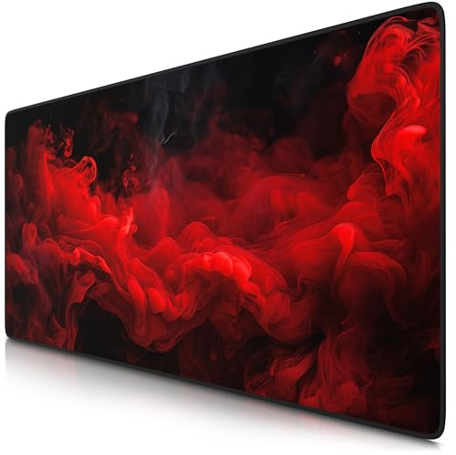 TITANWOLF - XXL Mouse Mat - Mouse Pad 900 x 400 x 3mm –Speed Gaming Mouse Pad - Extra Large - Table Mat Large Size - improved Precision and Speed – Design Red Smoke
