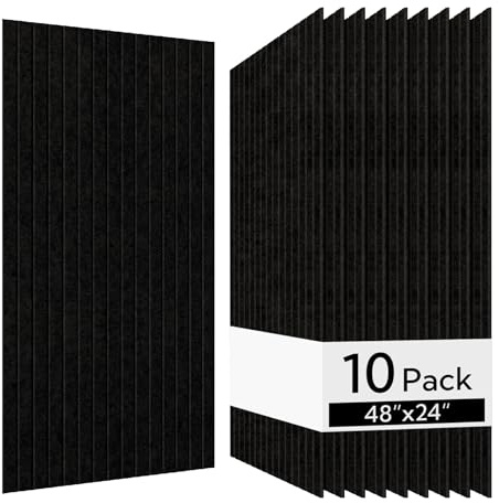 Olanglab Acoustic Wall Panels 10 Pack, 48 x 24 per Acoustic Panels Sound Absorbing, Decorative Sound Panels for Home Studio and Office, Black