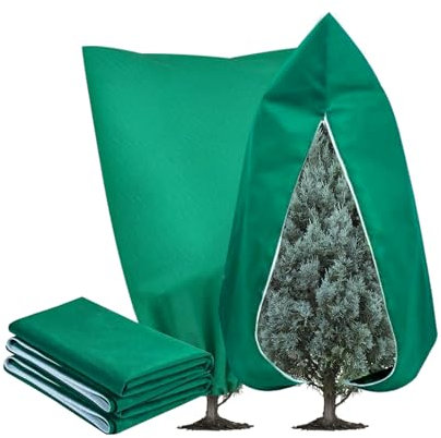 KATIMI 2PCS Plant Fleece Frost Protection, 80 × 120cm Garden Fleece Frost Protection for Outdoor Plants with Zipper Drawstring, Horticultural Fleece Bags, Plant Covers for Winter Large (Green)