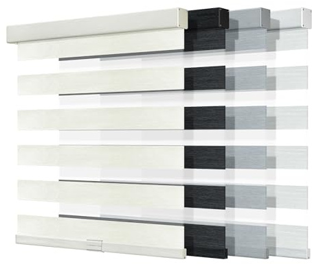 Elevique Cordless Roller Shades for Windows, Privacy Zebra and Blackout Blinds for Day and Night, UV Protection, Easy to Install, Beige, 28 W x 80 H
